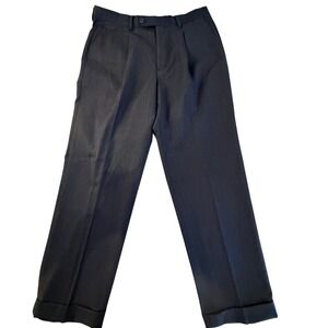 Linea Uomo Italy Mens 100% Wool Pleated Cuffed Dress Pants Charcoal Gray 33W 39R
